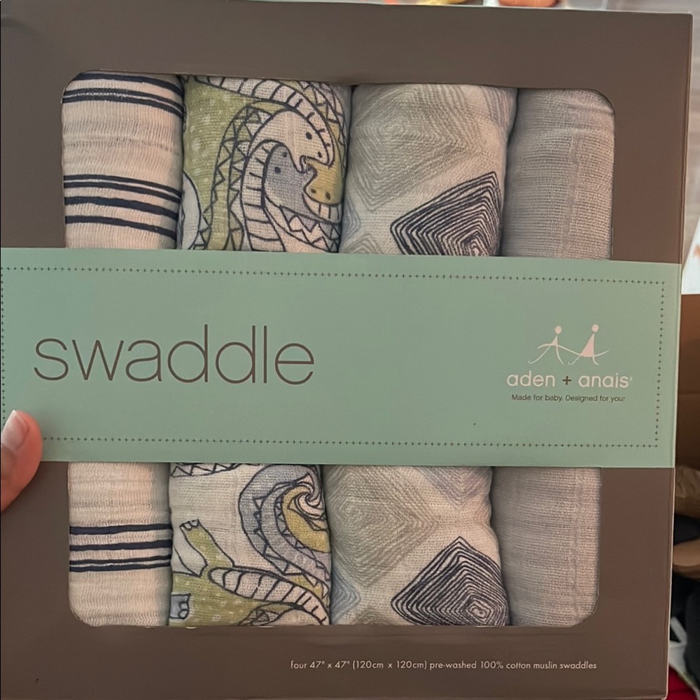 aden + anais Swaddle Blanket Set with Blue and Green Patterns